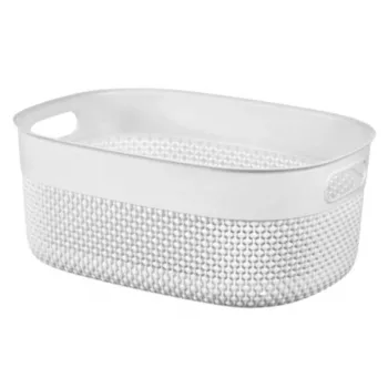 CURVER Filo M 12L suorakaiteen muotoinen säilytyskori kahvoilla, punottu rattan-efekti, valkoinen, 38x28,5x15 cm