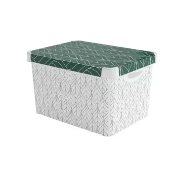 CURVER Deco Stockholm L säilytyslaatikko kannella, 39,5 x 29,5 x 23,5 cm, Green Leaves