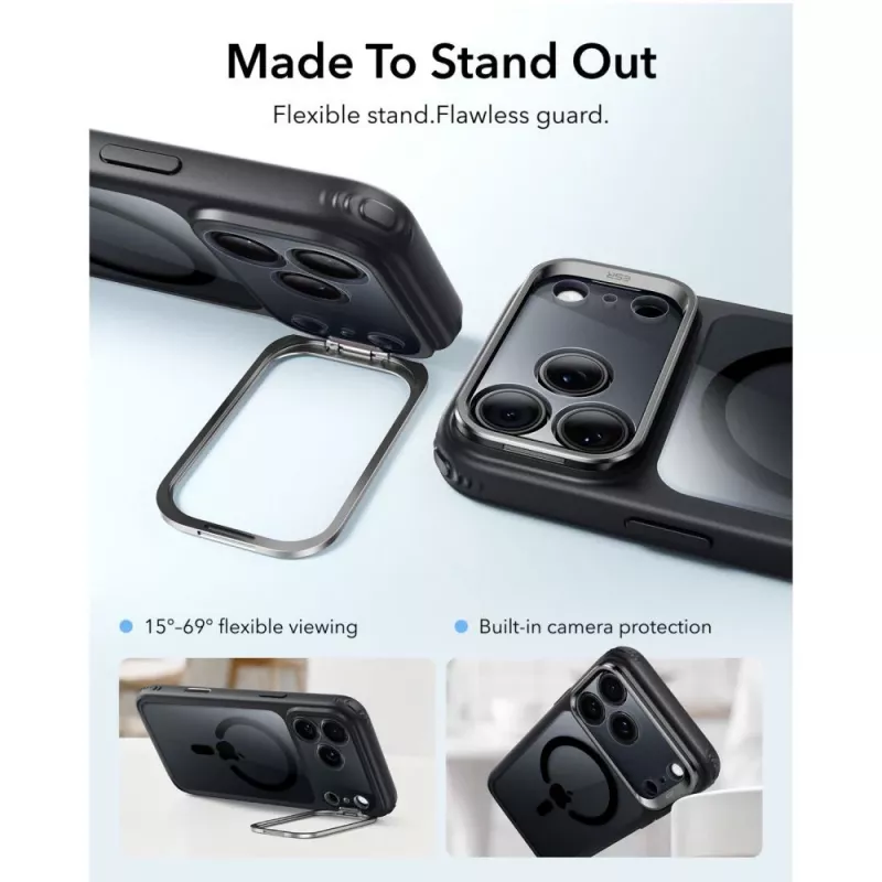 ESR Classic Hybrid Kickstand MagSafe -kotelo iPhone 17 Pro Max / 18 Pro Max, läpinäkyvä/musta