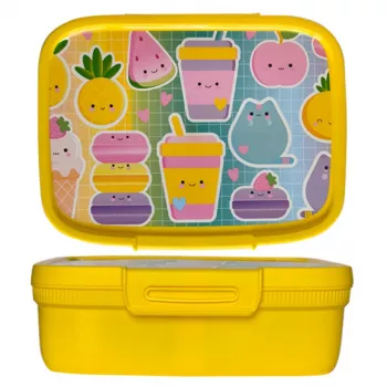 CURVER Snap Box suorakaiteen muotoinen elintarvikkeiden säilytysrasia väliseinällä 1,8L keltainen Kawaii