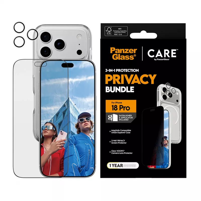 PanzerGlass PG PGC Privacy Flagship 3-in-1-paketti iPhone 18 Pro -puhelimelle