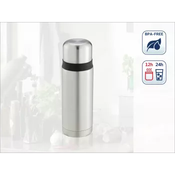 LEIFHEIT Thermos Coco 0,75L tyhjiöeristetty juomapullo, ruostumaton teräs lasisella sisäosalla, hopea