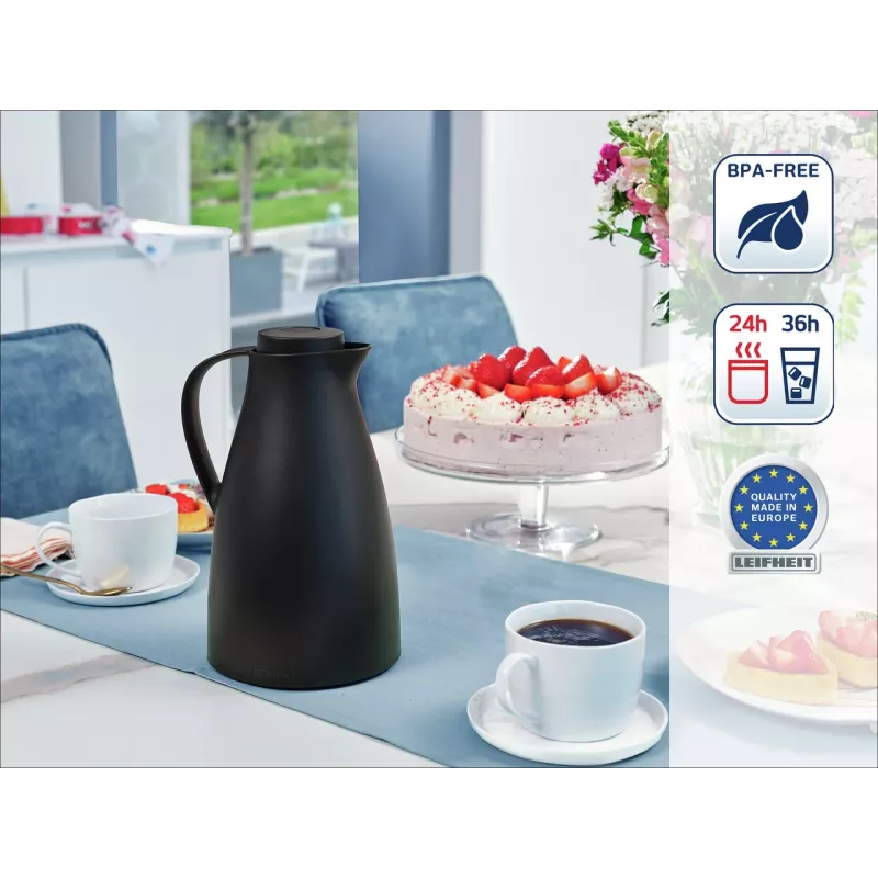 LEIFHEIT Thermos Harmonic musta 1L tyhjiöeristetty kannu