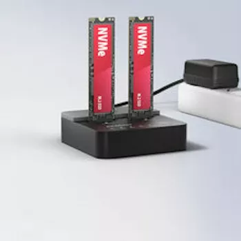 AXAGON ADSA-M2C22L telakka kahdelle M.2 NVMe SSD:lle, USB-C 20Gbps, kloonaustoiminto