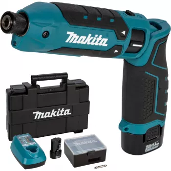 Makita TD023DSE 7,2V Li-Ion akku-kulmamutterinväännin iskutoiminnolla, 2 akkua, laturi ja kuljetuslaukku