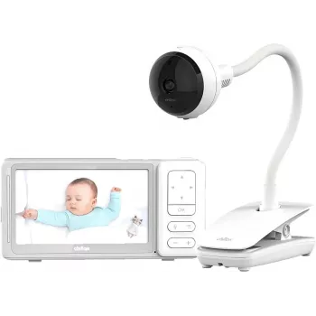 Chillax DM685 Wi-Fi/FHSS videovauvalaite 5 tuuman vanhempainyksiköllä, 1080p kamera, kääntö-kallistustoiminto, yönäkö, kaksisuuntainen puhelin, lämpötila-anturi, tuutulaulut, valkoinen