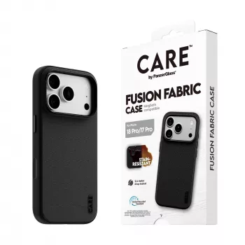 CARE by PanzerGlass Fusion Fabric -kotelo musta MagSafe-yhteensopiva iPhone 17 Pro