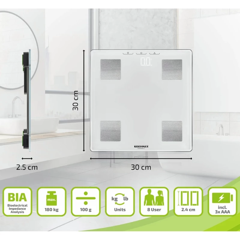 SOEHNLE Shape Sense Connect Lite -kehonkoostumusvaaka Bluetoothilla ja sovelluksella