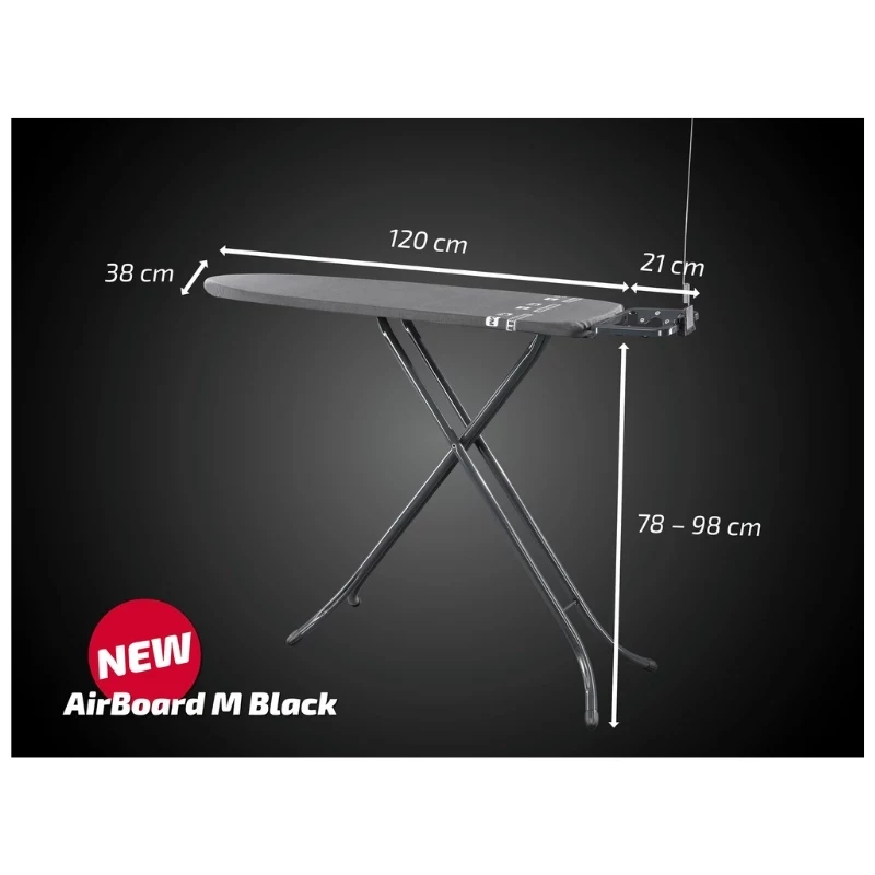 LEIFHEIT Air Board M -silityslauta, Thermo-Reflect, musta, 120 x 38 cm