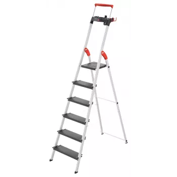 Hailo L100 TopLine 8050-607 alumiininen kotitaloustikkaat, 6 porrasta, monitoimihyllyllä