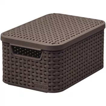 CURVER Style S säilytyslaatikko kannella, 29,1 x 19,8 x 14,2 cm, tummanruskea, 8,18 L, taitettava, metallisilmukkahkahva