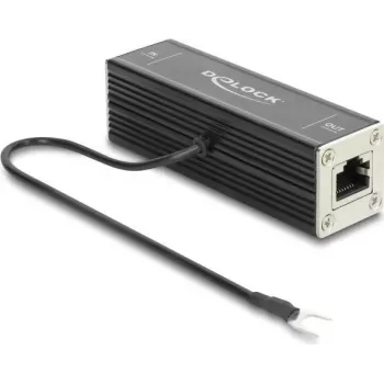 Delock RJ45 verkko-ylijännitesuoja Cat.6A, PoE++ yhteensopiva, 10 Gbps, suojattu, musta