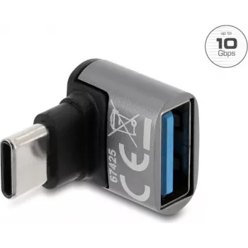 Delock USB 10 Gbps -adapteri USB Type-C uros USB Type-A naaras, ylöspäin kulma, alumiinikotelo