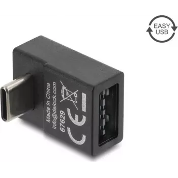 Delock USB 2.0 USB Type-C uros Easy USB Type-A naaras kulma-adapteri, musta