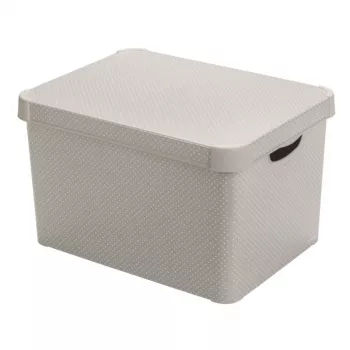Curver Deco Stockholm L säilytyslaatikko kannella 39,5x29,5x23,5 cm pisteet musta/valkoinen