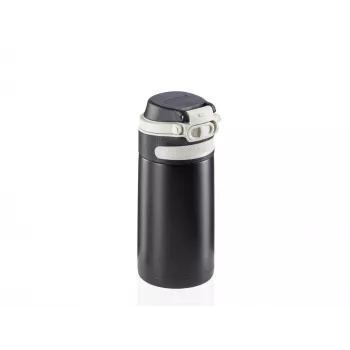 LEIFHEIT Thermo Mug Flip 350 ml musta tyhjiöeristetty matkamuki flip-top-kannella