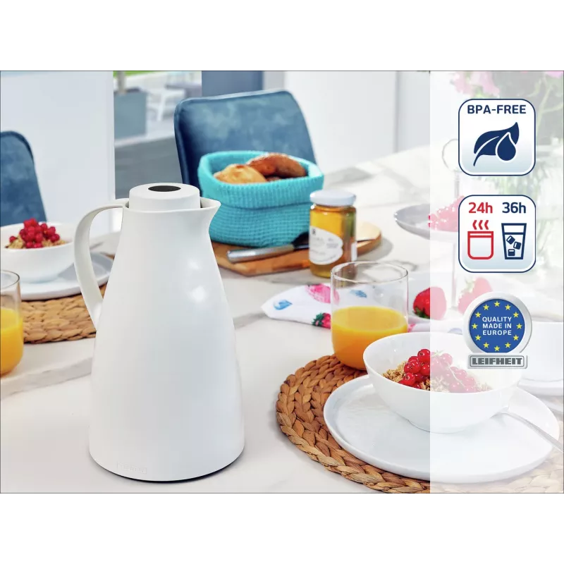 LEIFHEIT Thermos Harmonic valkoinen tyhjiöeristetty termoskannu, 1 L