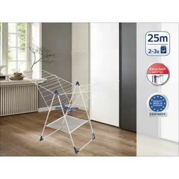 LEIFHEIT Classic 250 Flex kuivausteline - 25 m kuivauspituus, korkeussäädettävät siivet, taitettava, valkoinen/sininen