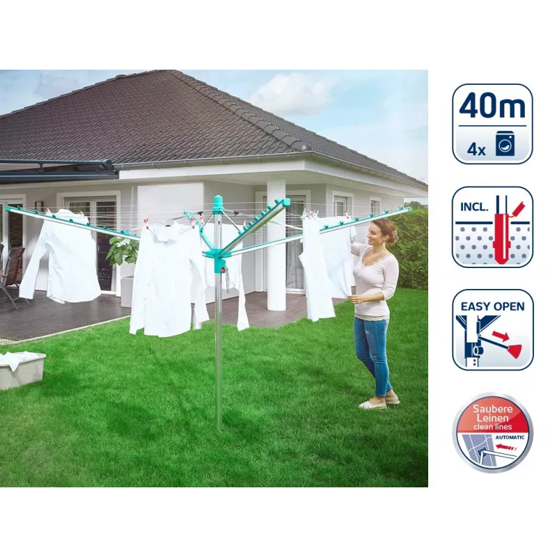 LEIFHEIT Linomatic 400 Easy pyykkikaruselli 40 m, alumiini, hopea/sininen