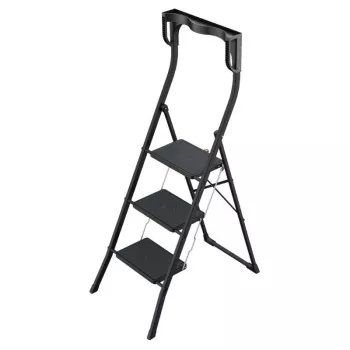 HAILO K77 ComfortLine taittoporras, 3 askelmaa, alumiini, turvakaide, musta, 150 kg