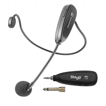 Stagg SUW 12H-BK UHF-langaton headset-järjestelmä taskulähettimellä ja pöytävastaanottimella, 12 kanavaa, musta