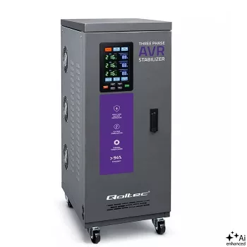 Qoltec 15kVA kolmivaiheinen servomoottori-jännitteenstabilisaattori AVR LCD-näytöllä, ±3% tarkkuus, Expert Line