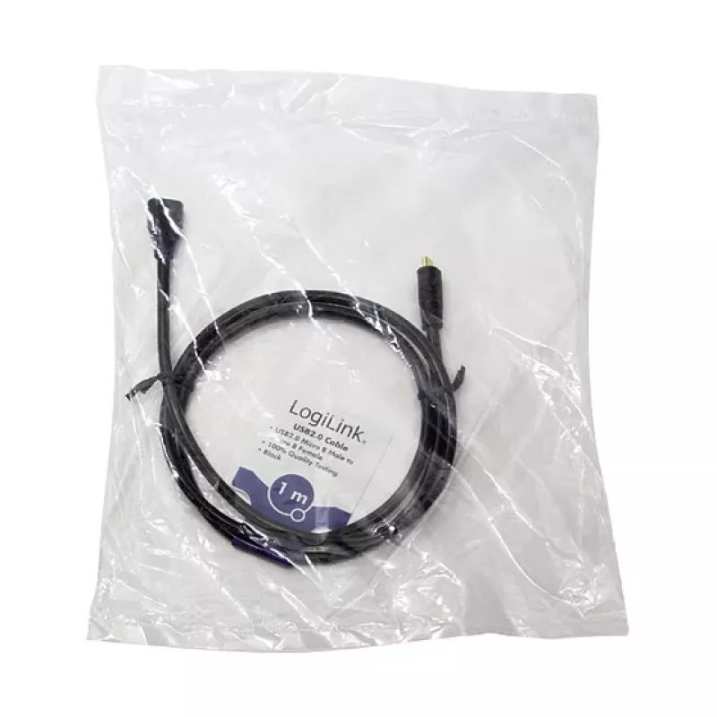 LogiLink CU0121 USB 2.0 Micro-B uros Micro-B naaras jatkokaapeli, 1 m, musta
