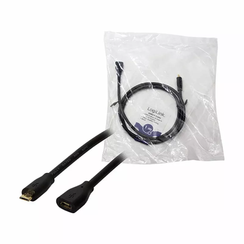 LogiLink CU0121 USB 2.0 Micro-B uros Micro-B naaras jatkokaapeli, 1 m, musta