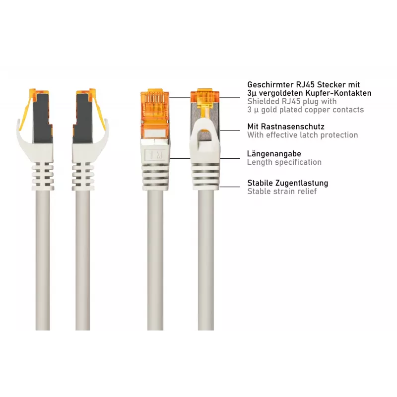 KABELMEISTER Cat.7 RJ45 -verkkokaapeli, 10 m, harmaa, TPE, halogeeniton