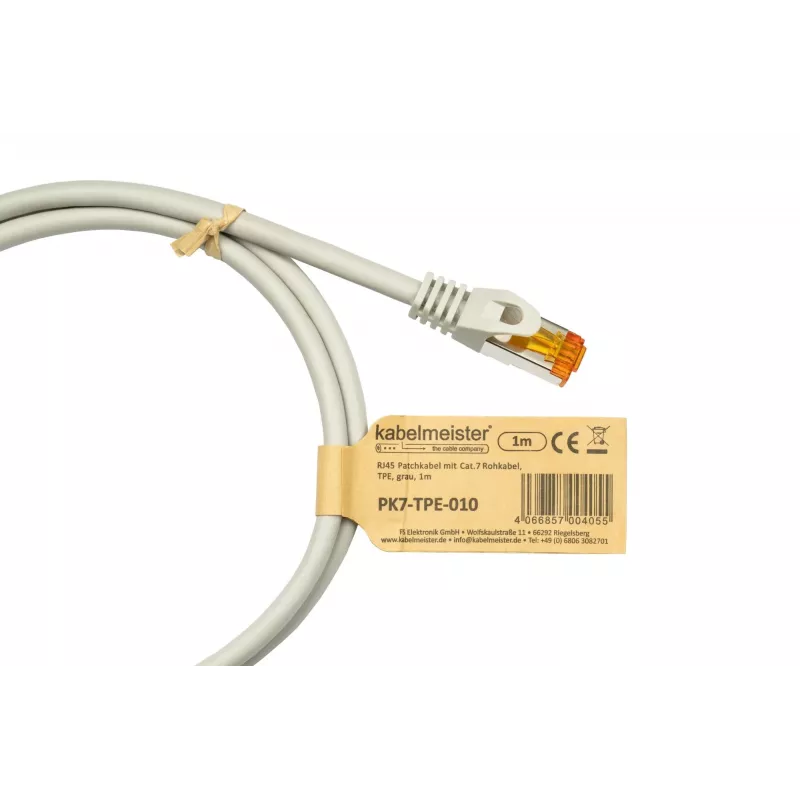 KABELMEISTER Cat.7 RJ45 -verkkokaapeli, 10 m, harmaa, TPE, halogeeniton