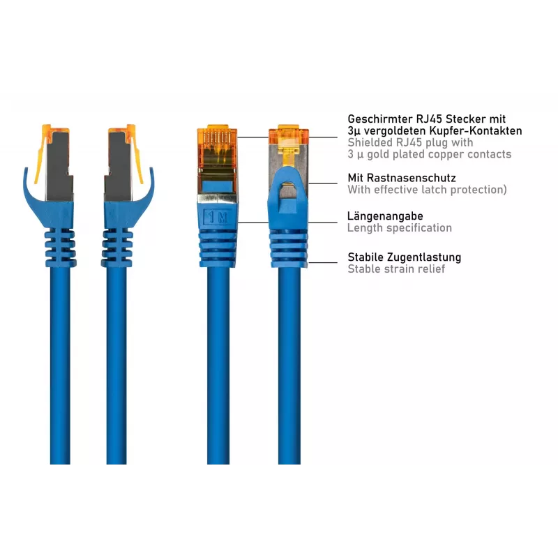 Kabelmeister Cat.7 S/FTP patch-kaapeli, RJ45, TPE halogeeniton, sininen, 0,5m
