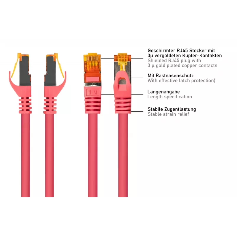 Kabelmeister RJ45 patch-kaapeli Cat.7 S/FTP, TPE, magenta, 0,5m