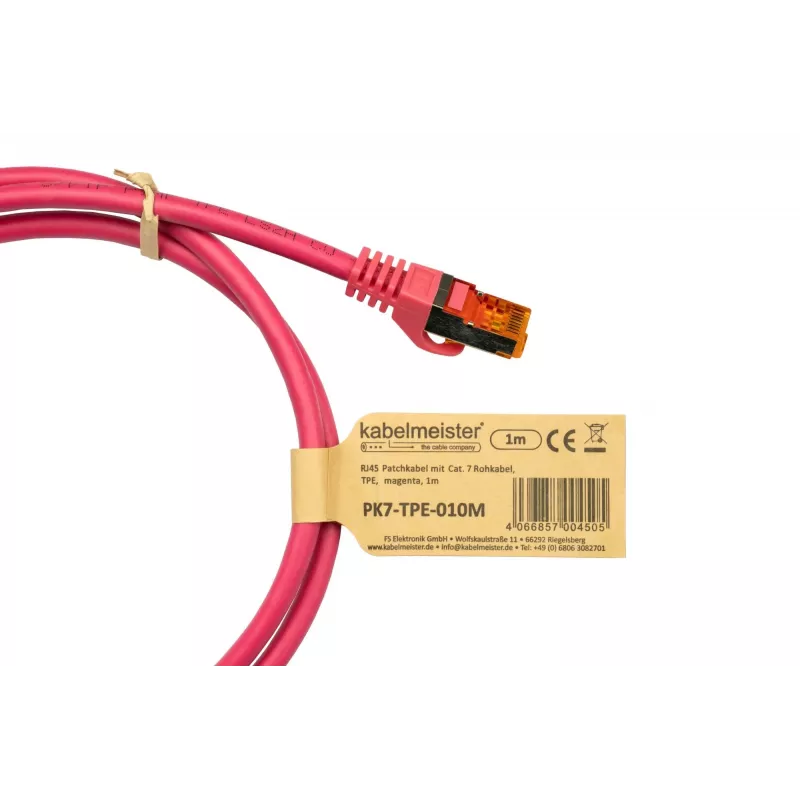 Kabelmeister RJ45 patch-kaapeli Cat.7 S/FTP, TPE, magenta, 0,5m