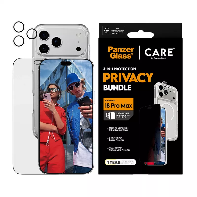 PanzerGlass Privacy Flagship 3-in-1 -paketti iPhone 18 Pro Max -puhelimelle