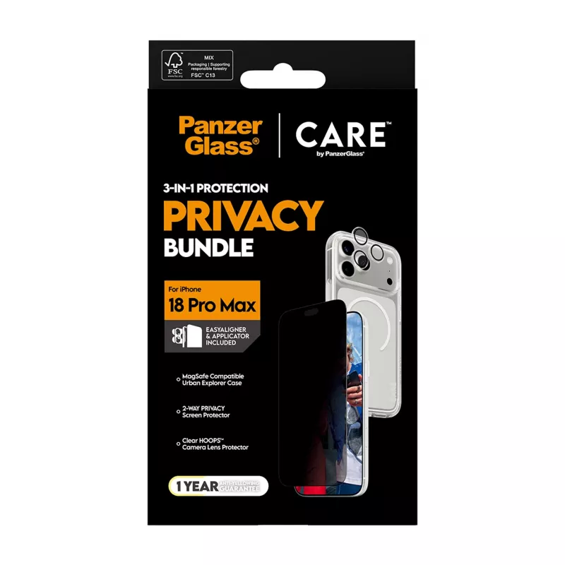 PanzerGlass Privacy Flagship 3-in-1 -paketti iPhone 18 Pro Max -puhelimelle