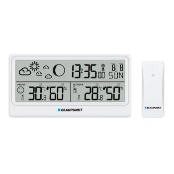 Blaupunkt WS20WH sääasema ulkoanturilla, väri-LCD, DCF-radio-ohjattu kello, kuun vaihe, USB-lataustoiminto