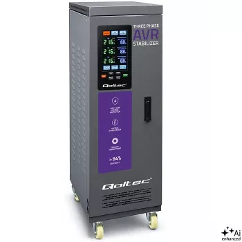 Qoltec kolmivaiheinen jännitteenstabilisaattori AVR MULTIPROTECTION | 40kVA | tarkkuus ± 3% | servomoottori 3F | LCD | Expert Line