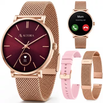 3MK PROTECTION Smartwatch Altora Vivid Lady – AMOLED, sykemittaus, SpO2, IP68, vaaleanpunainen silikoniranneke