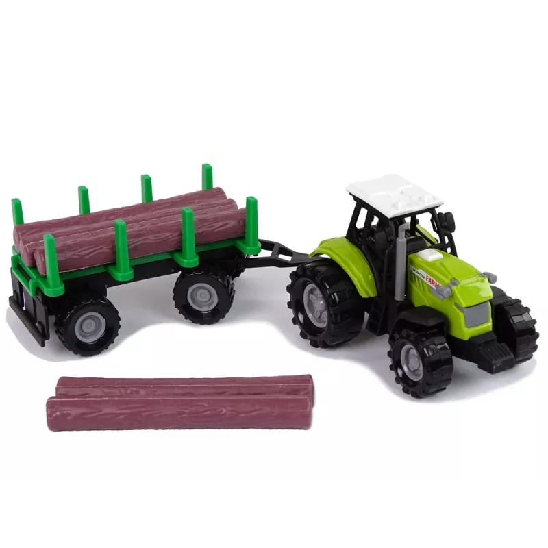 LEAN TOYS Vihreä traktori puuperävaunulla ja äänitehosteilla