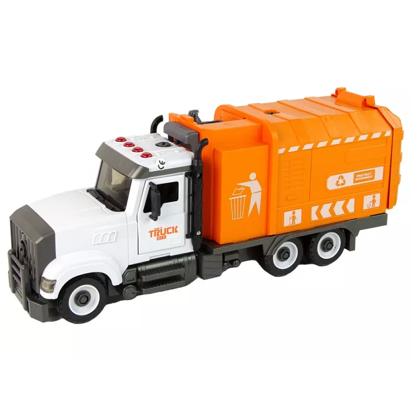 LEAN TOYS Jäteauto ruuvattava ja avattava tarvikkeilla oranssi