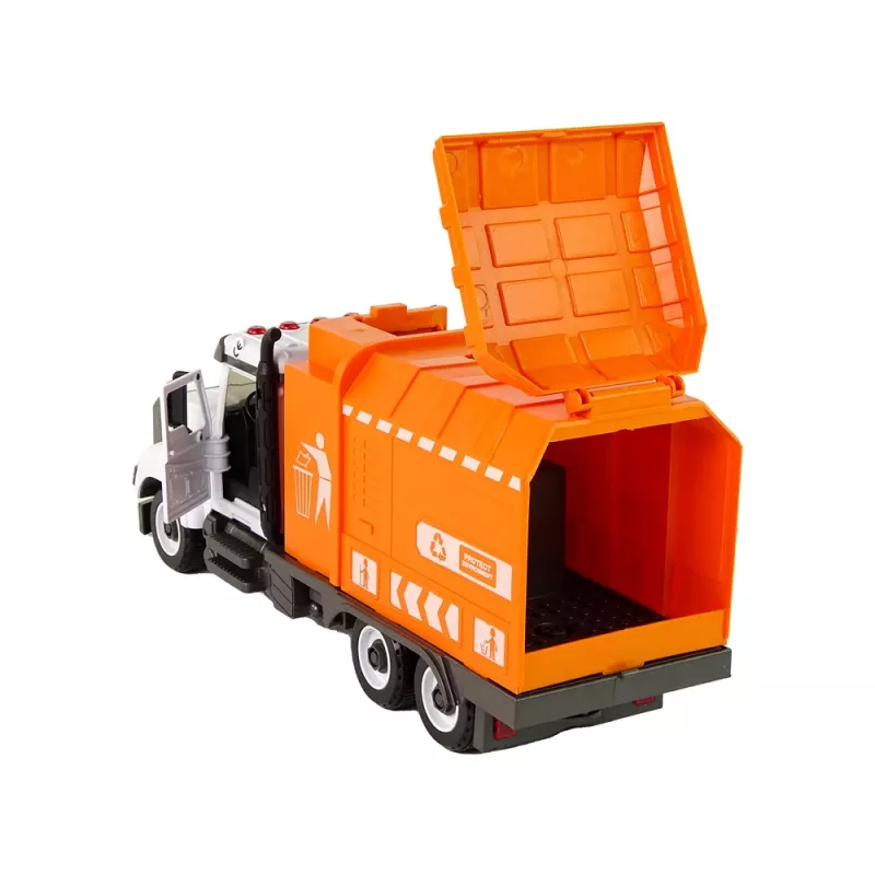 LEAN TOYS Jäteauto ruuvattava ja avattava tarvikkeilla oranssi