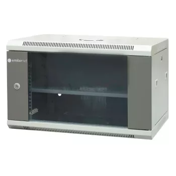 EMITER EM/AP6406 19 tuuman 6U seinäasennettava verkkokaappi, 600x450x370 mm, karkaistu lasiovi, teräs, musta