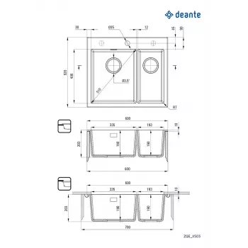 DEANTE ZQE A503 1,5-altainen graniittikomposiittinen keittiöallas kuivauskaivolla, grafiitti
