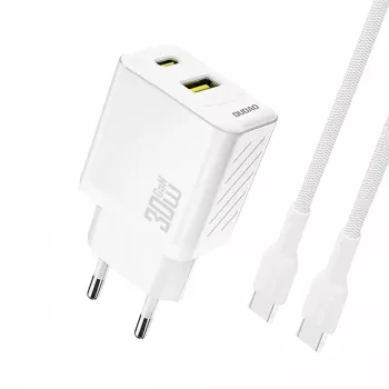 Dudao A27TCEU PD 30W GaN USB-A USB-C -seinälaturi USB-C-kaapelilla - valkoinen