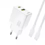 Dudao A27TCEU PD 30W GaN USB-A USB-C -seinälaturi USB-C-kaapelilla - valkoinen