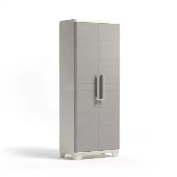 KETER Linear Wood -korkea kaappi 68x39x173 cm vaaleanbeige/vaaleanharmaa