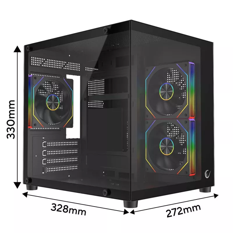 Rampage LUMID PC-kotelo M-ATX 3x tuuletin ARGB musta