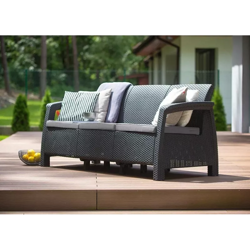 KETER Corfu Love Seat Max kolminkertainen puutarhasohva harmaa