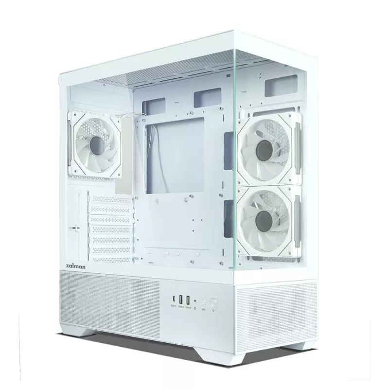 Zalman CHRONIX V2 White ATX Mid Tower PC-kotelo, jossa 3 x 120mm ARGB-tuuletinta ja karkaistu lasisivupaneeli
