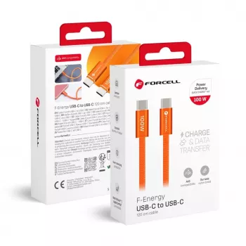 Forcell kaapeli USB C - USB C Forcell F-Energy QC4.0 PD 5A 100W Cafule väri 1,2 m ACYH23 oranssi